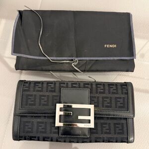 Fendi Black Monogram Wallet with Silver Logo
